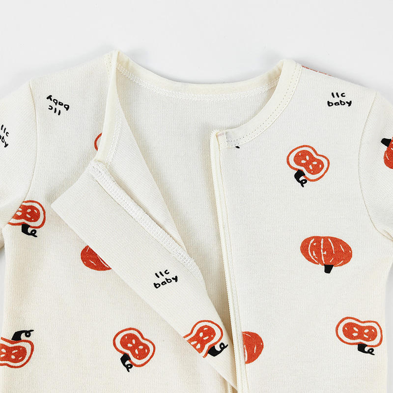 Custom Toddler Pajamas Cotton Pumpkin Printing 2 Way Zipper Sleeper Baby Convertible Zip Rompers Eco Friendly Baby Clothing
