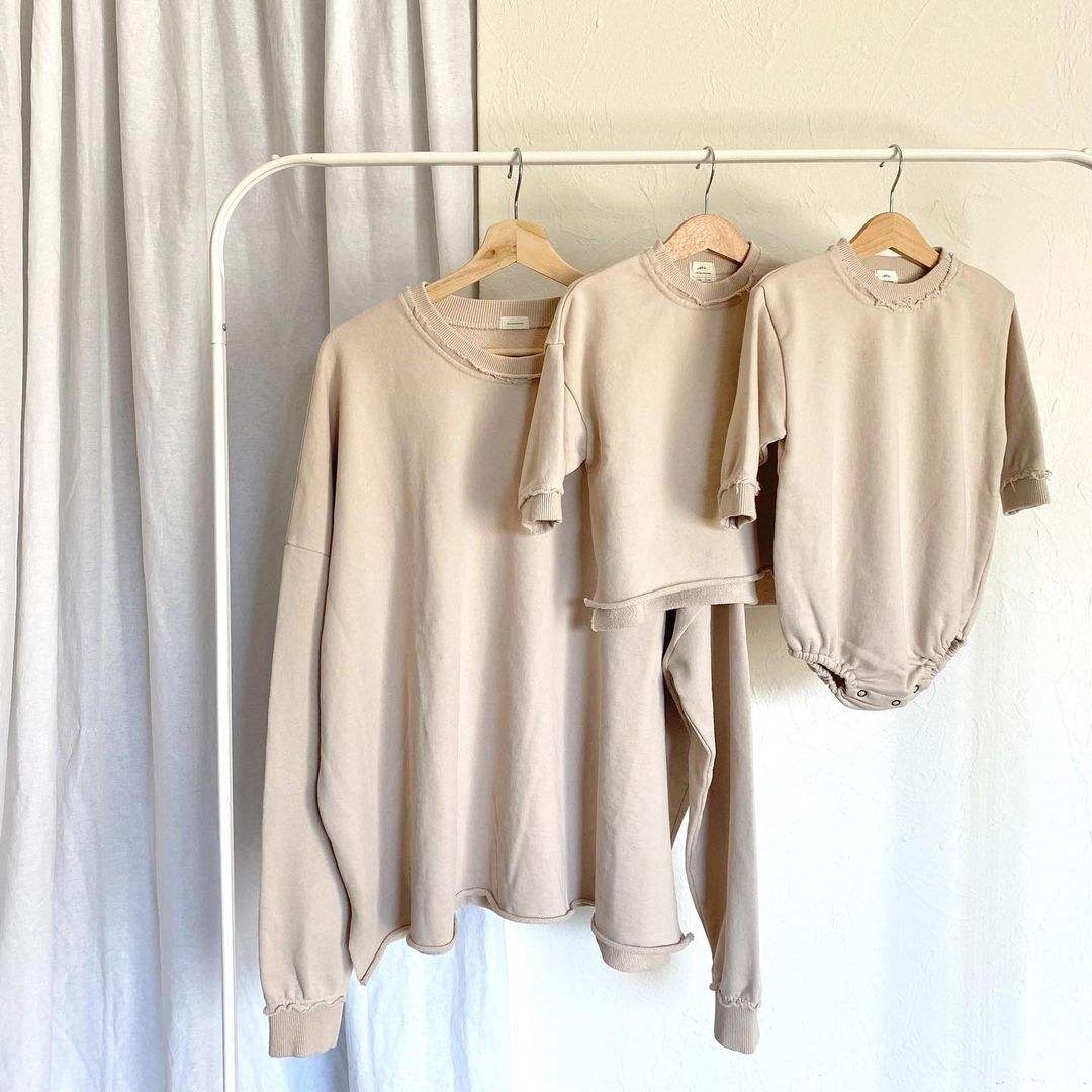 Custom Fashion Family Clothes Matching French Terry Sweatshirt Aile Uyumlu Kazak Mommy Father and Me Three Pcs Family Set