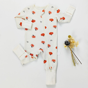 Custom Toddler Pajamas Cotton Pumpkin Printing 2 Way Zipper Sleeper Baby Convertible Zip Rompers Eco Friendly Baby Clothing