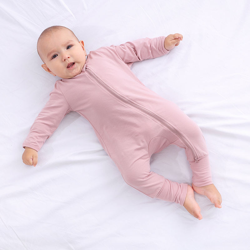Custom High Quality Baby Clothing Two Ways Zipper Organic Cotton Baby Romper Jumpsuit Pajamas Baby Girl Clothes