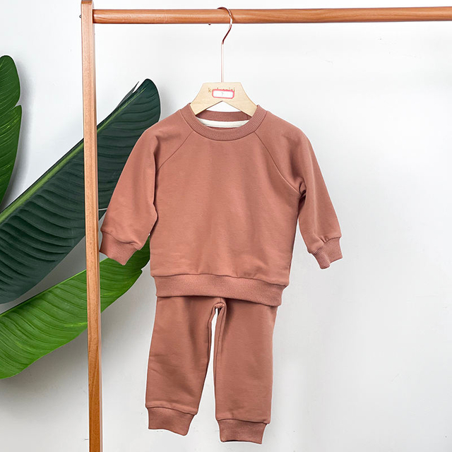 Unisex Wholesale Cotton Baby Tracksuit Set Organic French Terry Pullover With Long Sleeve Pants Soft Newborn Boy & Girl Suit