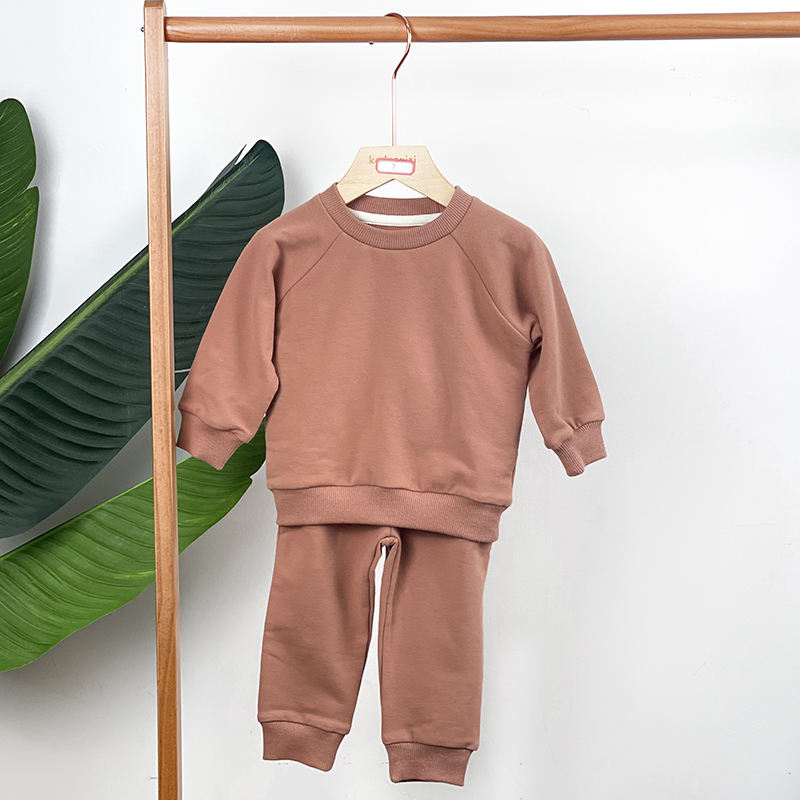 Unisex Wholesale Cotton Baby Tracksuit Set Organic French Terry Pullover With Long Sleeve Pants Soft Newborn Boy & Girl Suit