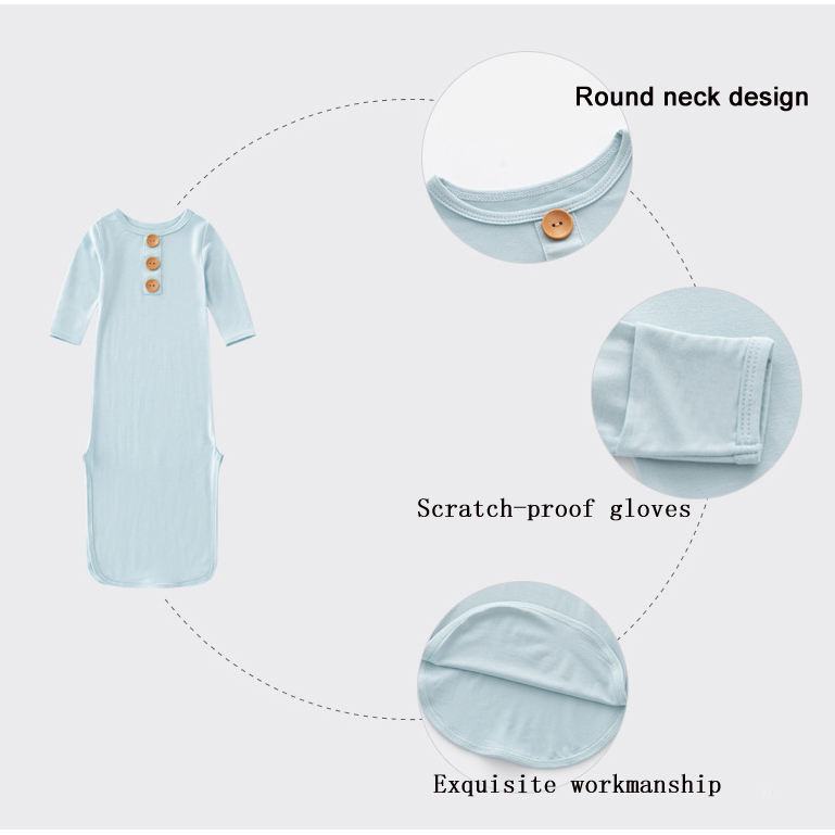 Stock or Custom 0-6 M Solid Bamboo Fiber Baby Clothes Gown Swaddle Wrap Knotted Sleepwear Newborn Baby Sleeping Bag With Hat