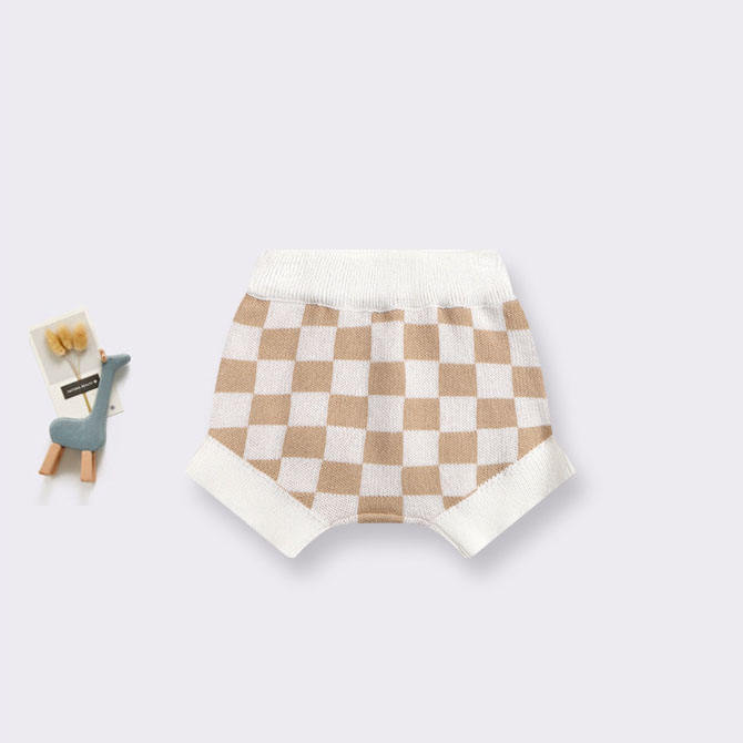 Manufacturer Custom 100% Cotton Knit Baby Clothing Sets Plaid Print 2-Piece Girls Shorts & Newborn Baby Sweater