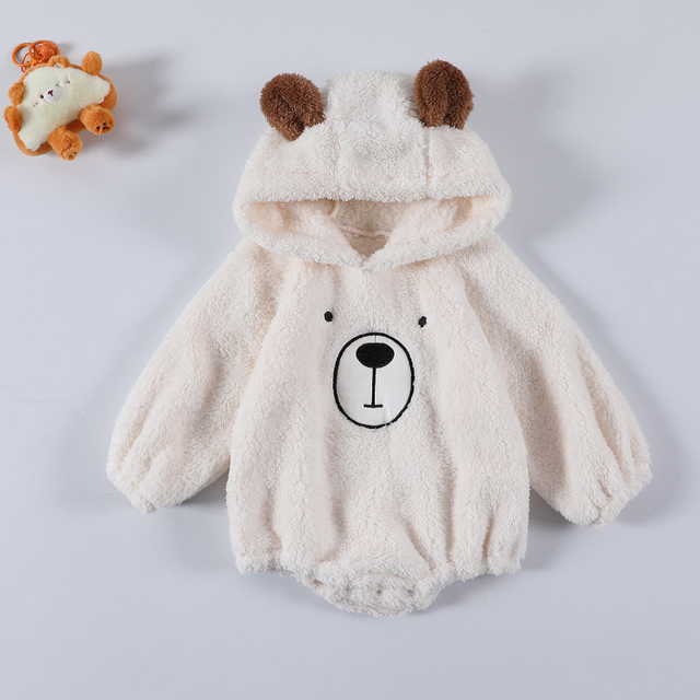 Ins Autumn Winter Newborn Toddler Girl Bear Long Sleeve Hooded Romper Outfits Baby Polyester Bodysuit