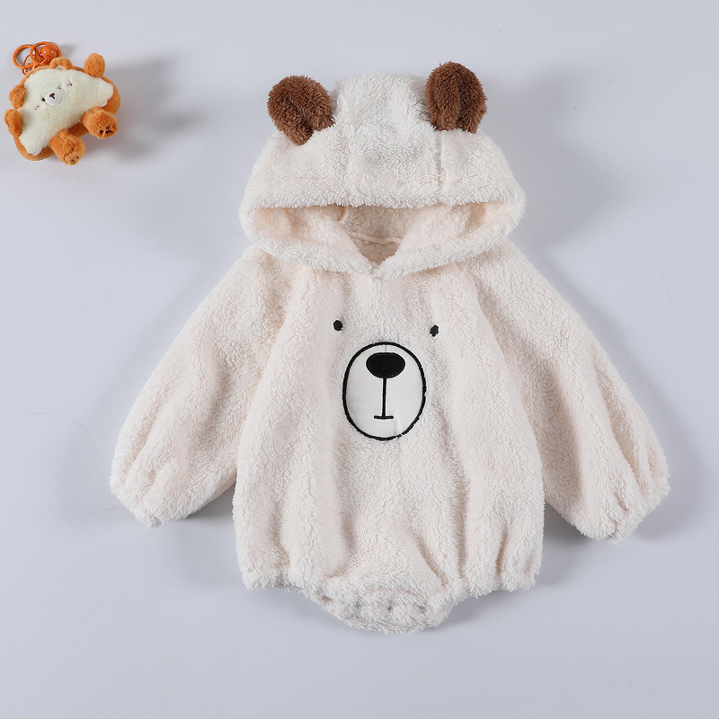 Ins Autumn Winter Newborn Toddler Girl Bear Long Sleeve Hooded Romper Outfits Baby Polyester Bodysuit