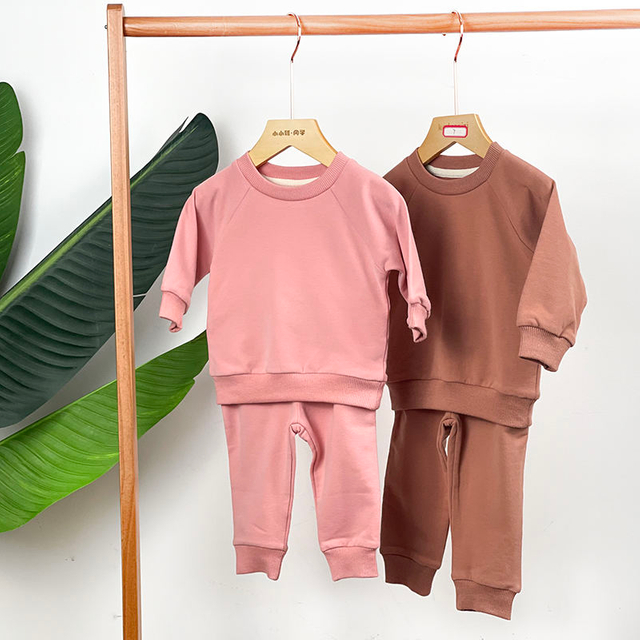 Unisex Wholesale Cotton Baby Tracksuit Set Organic French Terry Pullover With Long Sleeve Pants Soft Newborn Boy & Girl Suit
