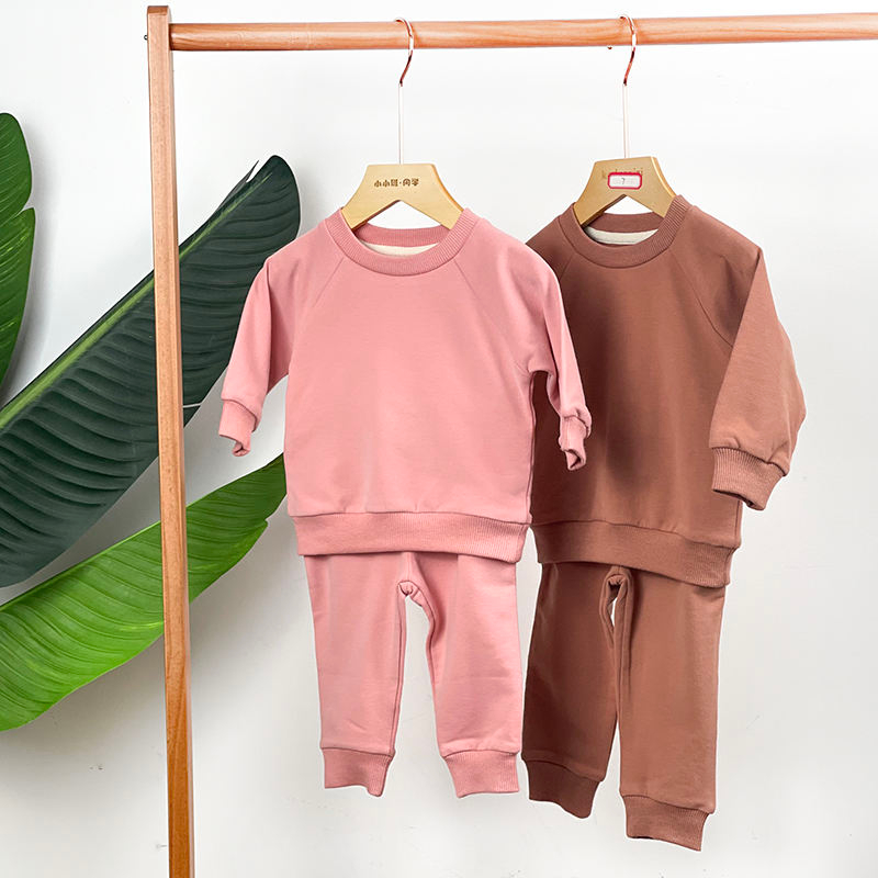 Unisex Wholesale Cotton Baby Tracksuit Set Organic French Terry Pullover With Long Sleeve Pants Soft Newborn Boy & Girl Suit