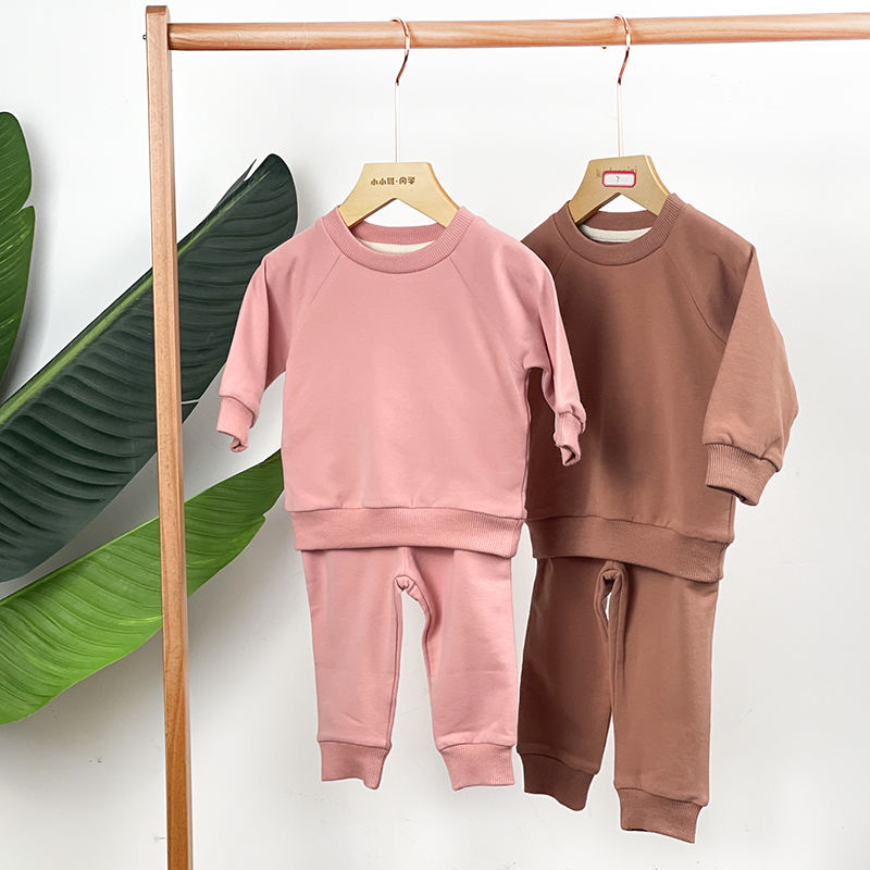Unisex Wholesale Cotton Baby Tracksuit Set Organic French Terry Pullover With Long Sleeve Pants Soft Newborn Boy & Girl Suit