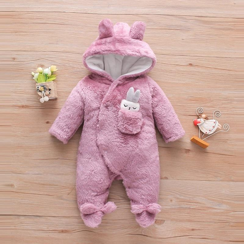 Wholesale Infant Plush Soft Baby Jumpsuit Hooded Collar Comfortable Kids Boys Girls Winter Warm Clothes Baby Romper