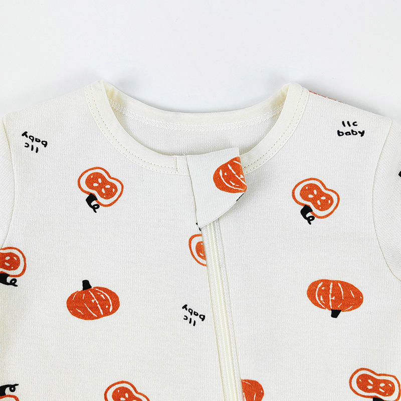 Custom Toddler Pajamas Cotton Pumpkin Printing 2 Way Zipper Sleeper Baby Convertible Zip Rompers Eco Friendly Baby Clothing