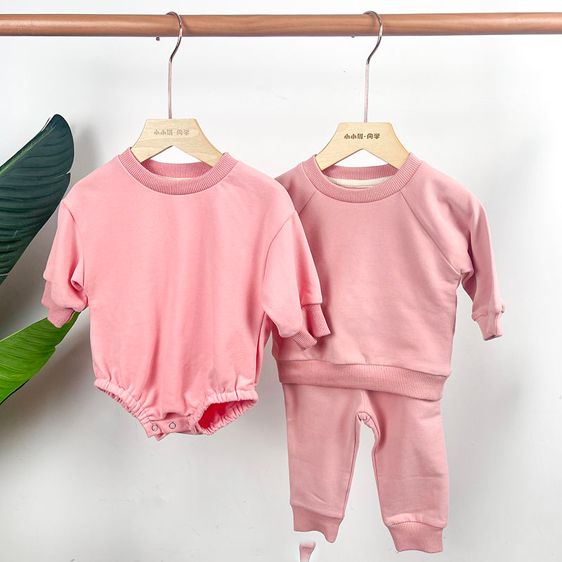 Unisex Wholesale Cotton Baby Tracksuit Set Organic French Terry Pullover With Long Sleeve Pants Soft Newborn Boy & Girl Suit