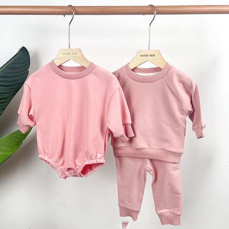 Unisex Wholesale Cotton Baby Tracksuit Set Organic French Terry Pullover With Long Sleeve Pants Soft Newborn Boy & Girl Suit