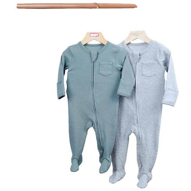 Unisex Eco-Friendly Organic Cotton Baby Onesie Footie ODM Supply New Born Jumpsuit Pajamas Convertible Zipper Closure for Spring