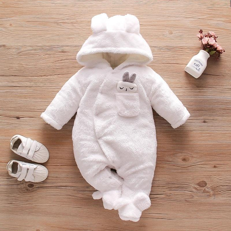 Wholesale Infant Plush Soft Baby Jumpsuit Hooded Collar Comfortable Kids Boys Girls Winter Warm Clothes Baby Romper