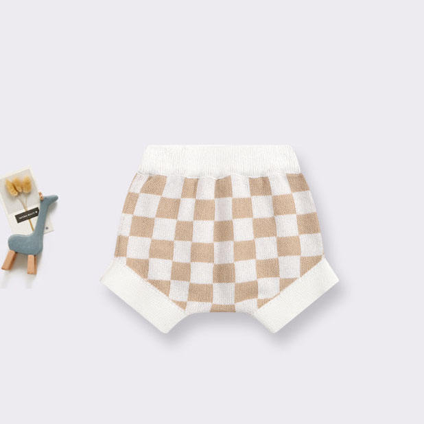 Manufacturer Custom 100% Cotton Knit Baby Clothing Sets Plaid Print 2-Piece Girls Shorts & Newborn Baby Sweater