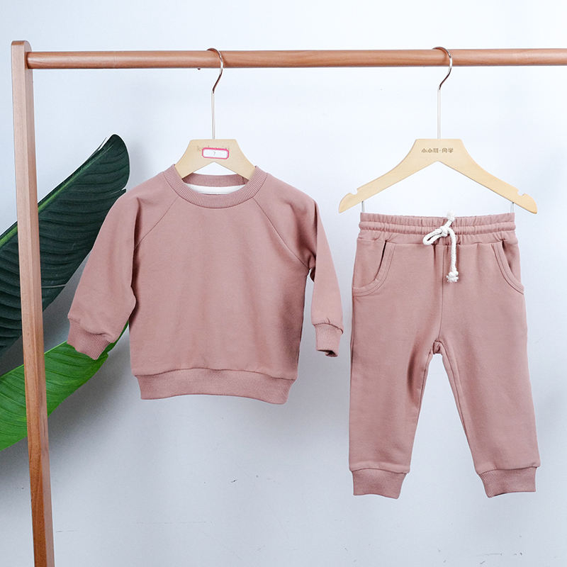 Unisex Wholesale Cotton Baby Tracksuit Set Organic French Terry Pullover With Long Sleeve Pants Soft Newborn Boy & Girl Suit