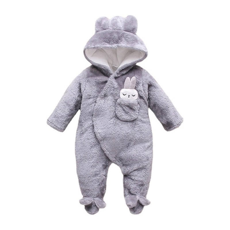 Wholesale Infant Plush Soft Baby Jumpsuit Hooded Collar Comfortable Kids Boys Girls Winter Warm Clothes Baby Romper