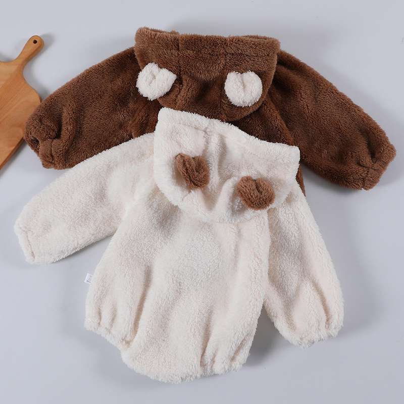 Ins Autumn Winter Newborn Toddler Girl Bear Long Sleeve Hooded Romper Outfits Baby Polyester Bodysuit